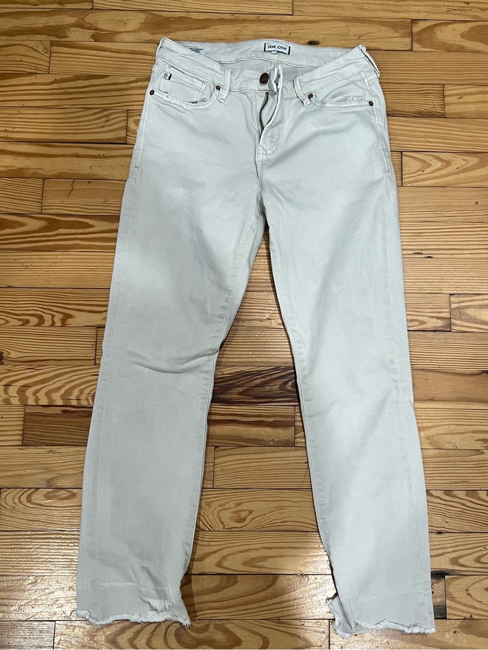 Dear John Womens Off-White/Light Gray Slim Straight Jeans